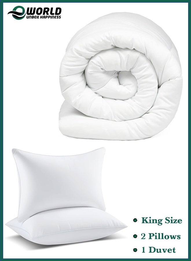 إي وورلد عرض كومبو – مجموعة لحاف ووسائد بحجم كينغ بجودة فندقية متميزة | راحة فائقة | 1 لحاف 220x240سم + 2 وسائد 50x75سم - Image 1